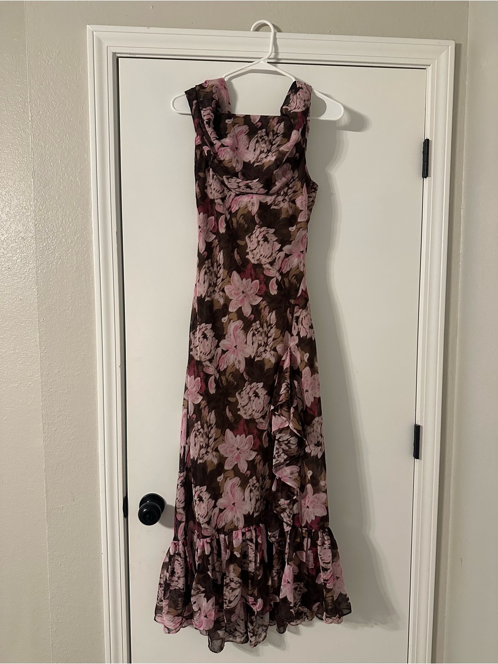 Astr The Label Cecilia Floral Cowl Neck Maxi Dress with Ruffle Hem